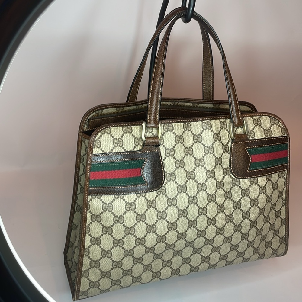 Gucci Sherry GG Monogram Canvas Handbag GG Signature Stripe Rare Bag - Picture 3 of 16